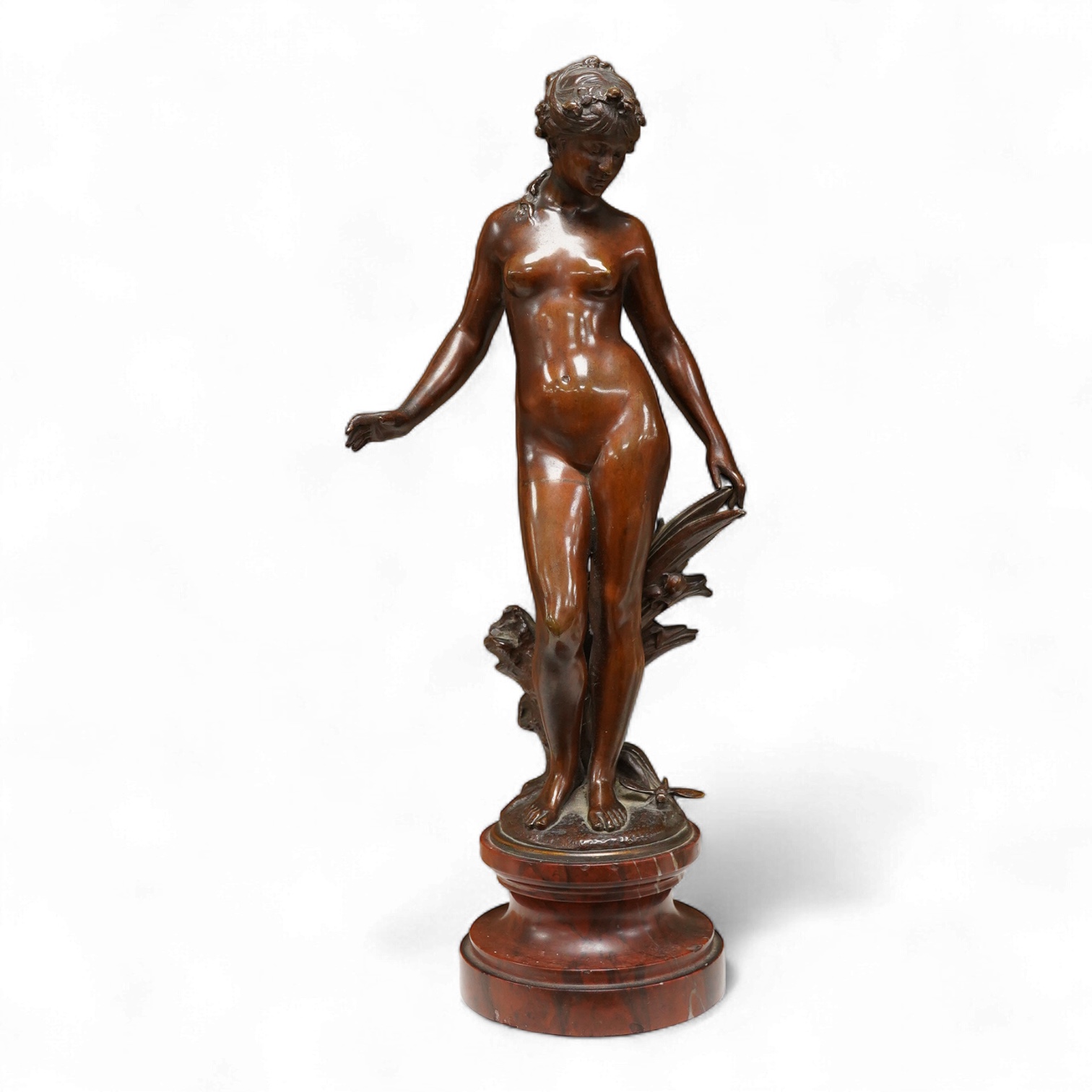 After Auguste Moreau (1834-1917), an Art Nouveau bronze study of a female nude, 30cm high
